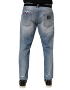 Blue Distressed Ripped Denim Pants Jeans
