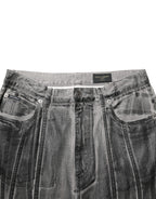 Black Grey Graphic Print Denim Pants Jeans