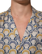 Cream Cotton Silk Hawaii Scallop Shell Print Shirt