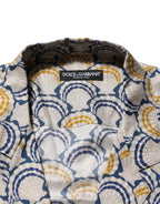 Cream Cotton Silk Hawaii Scallop Shell Print Shirt