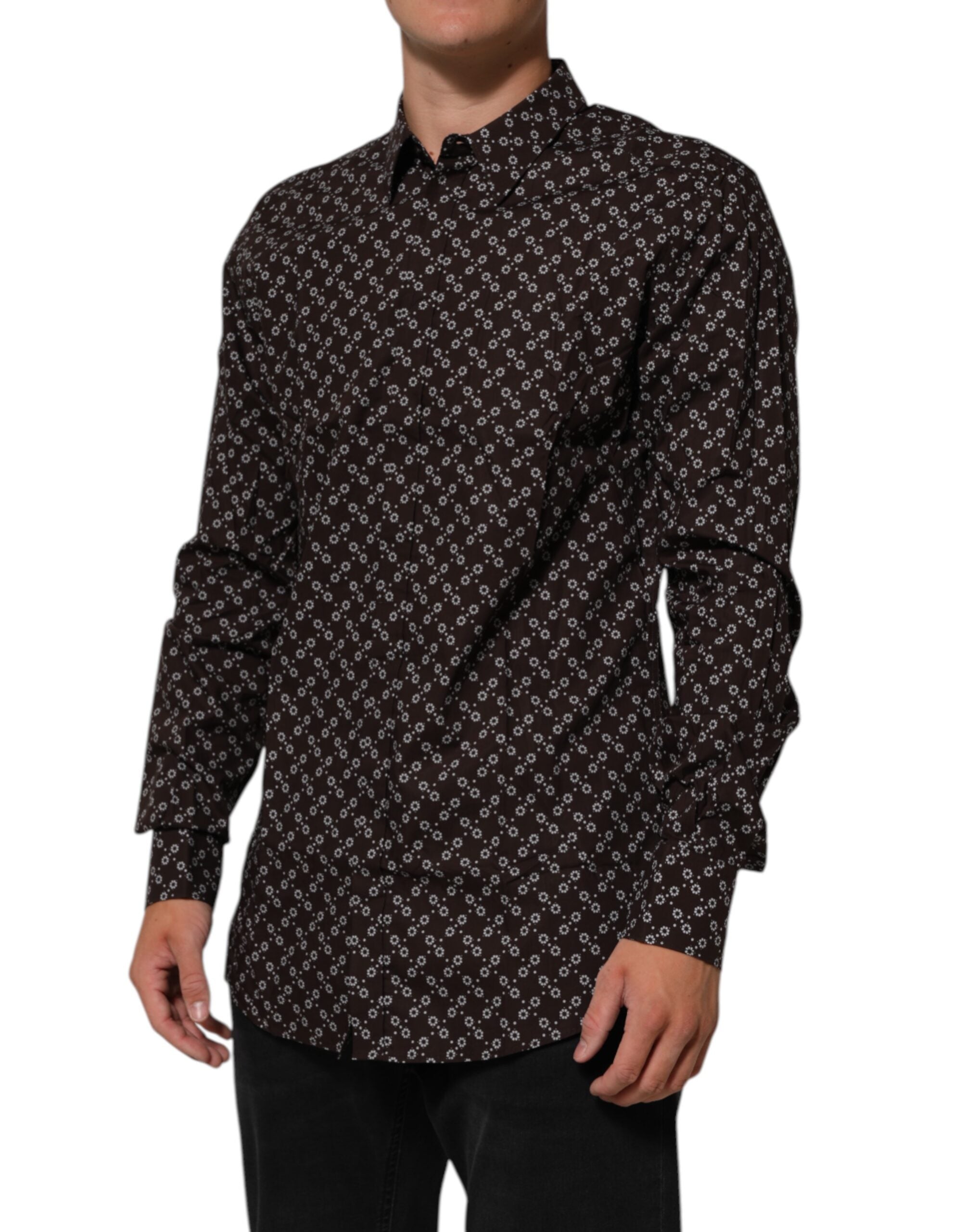 BrownFloral Collared GOLD Formal Dress Shirt