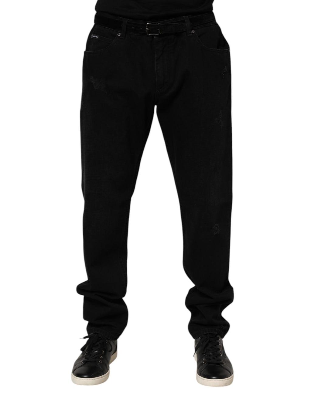 Schwarze Baumwoll-Regular-Denim-Herrenjeans