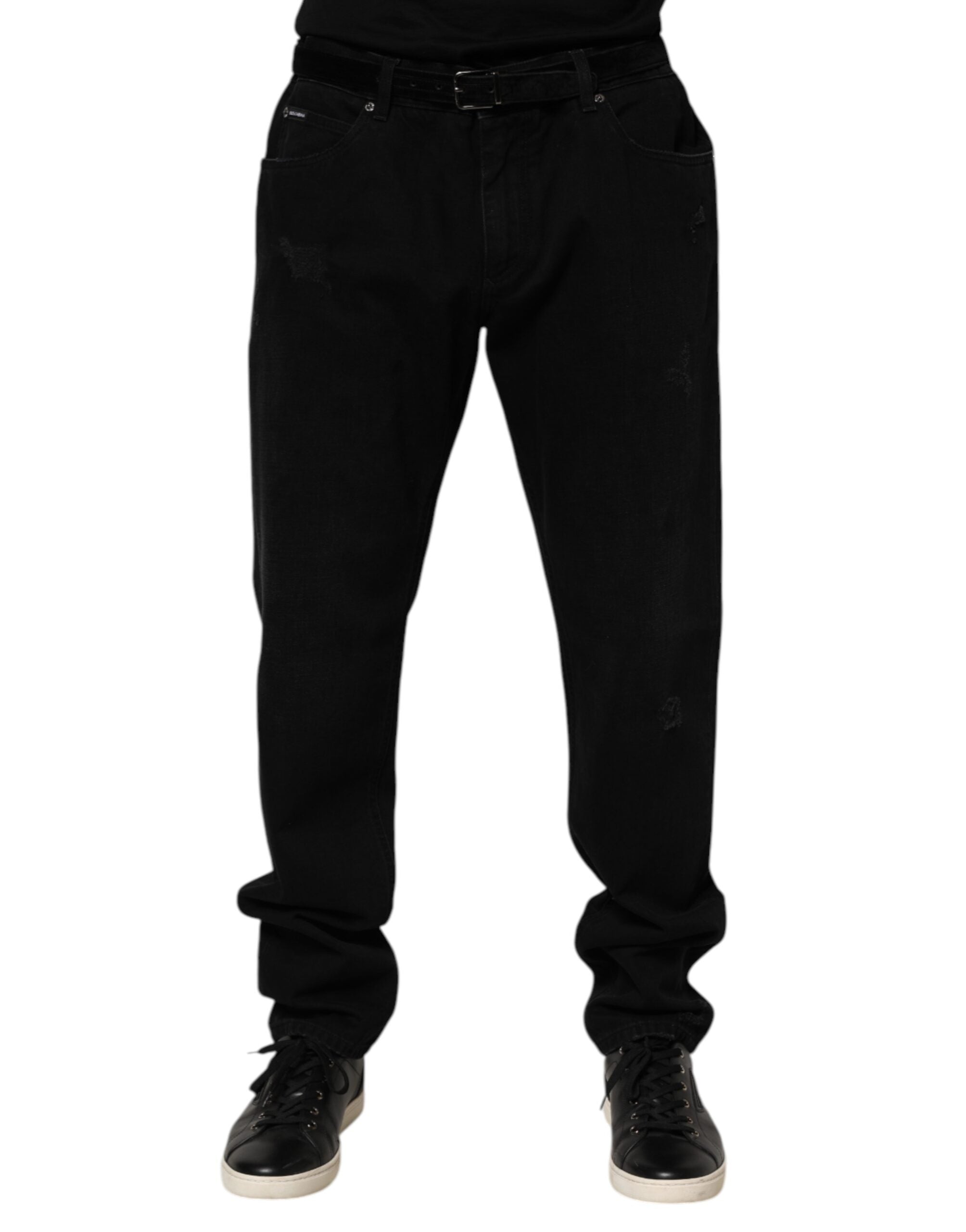 Schwarze Baumwoll-Regular-Denim-Herrenjeans