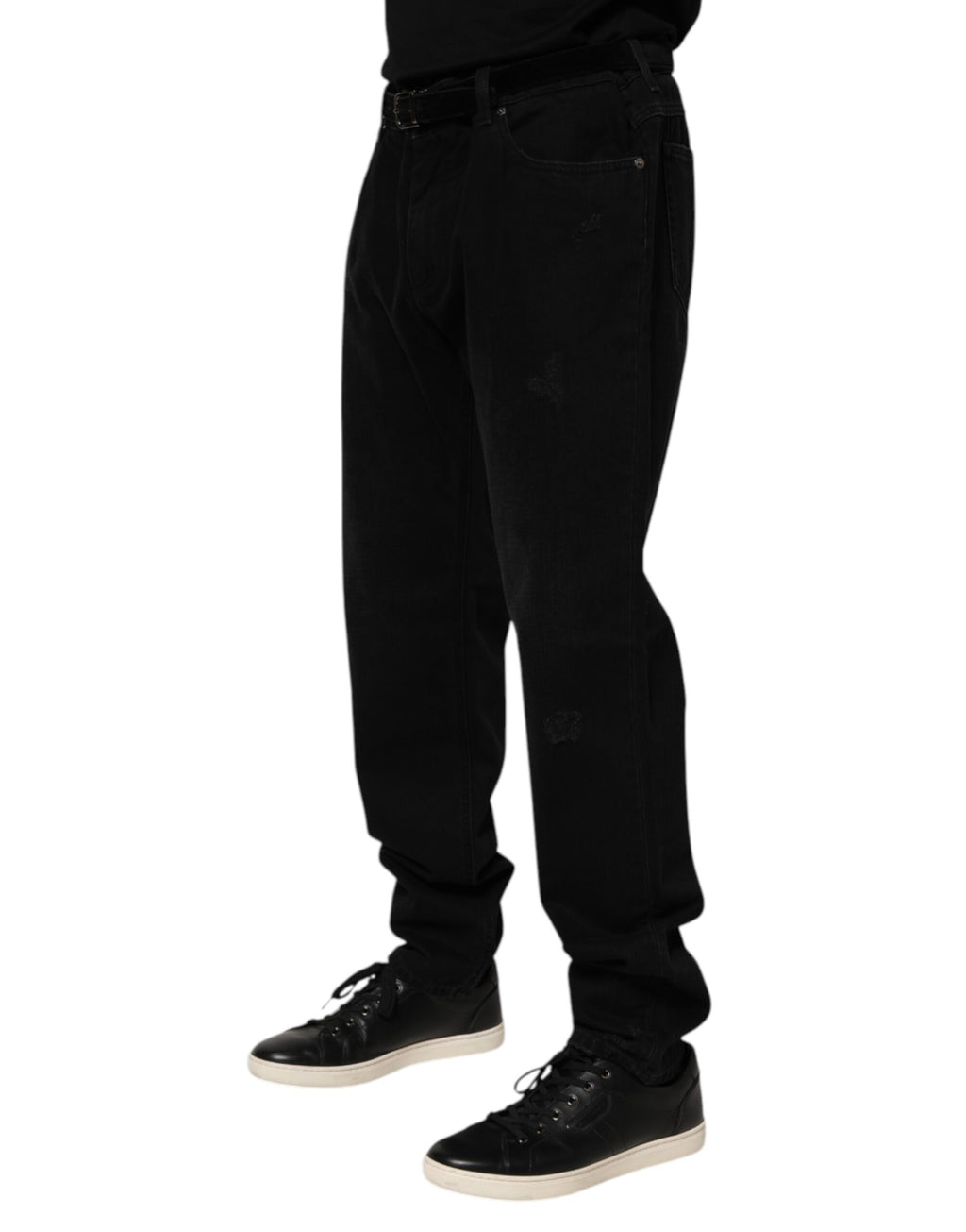 Schwarze Baumwoll-Regular-Denim-Herrenjeans