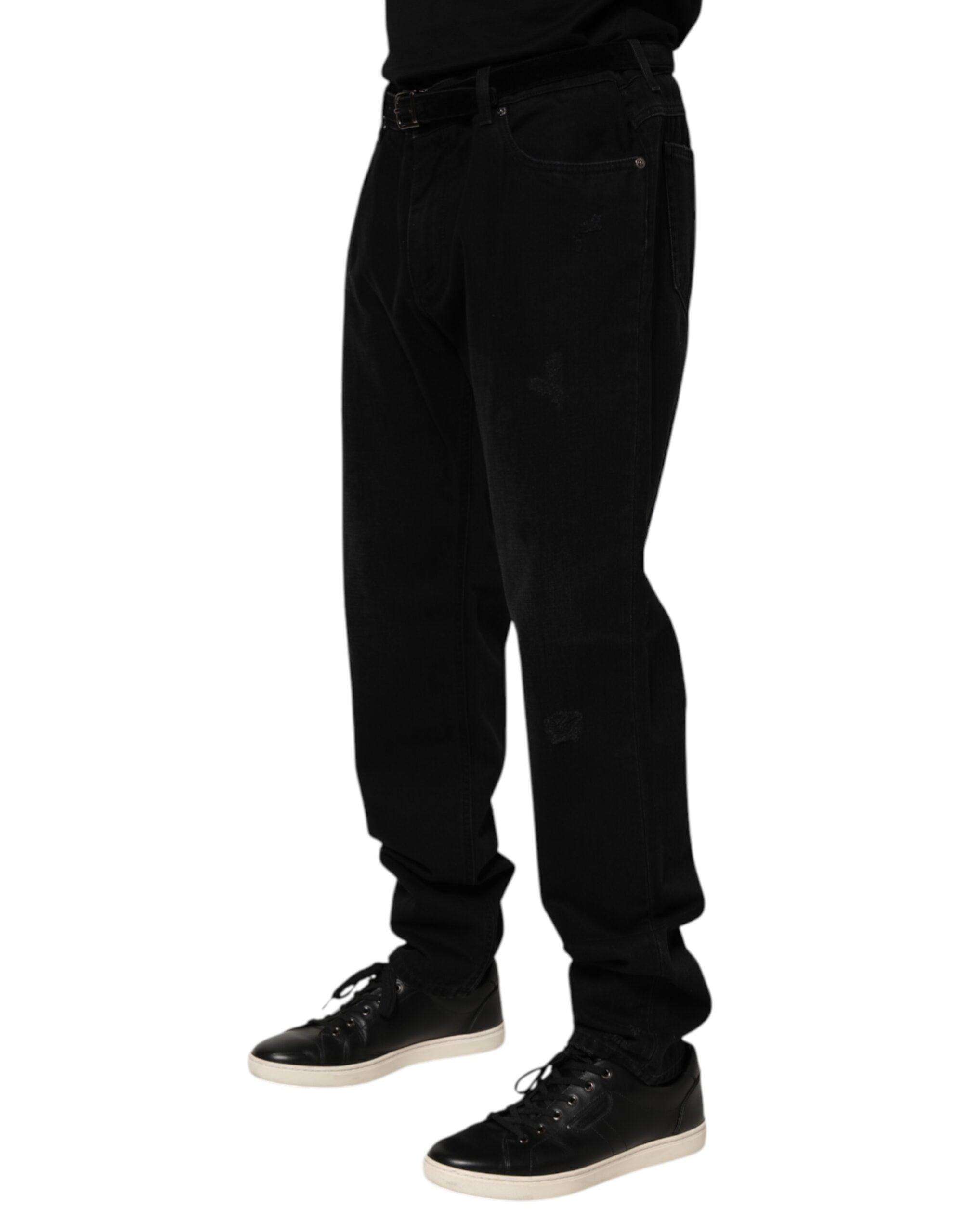 Schwarze Baumwoll-Regular-Denim-Herrenjeans