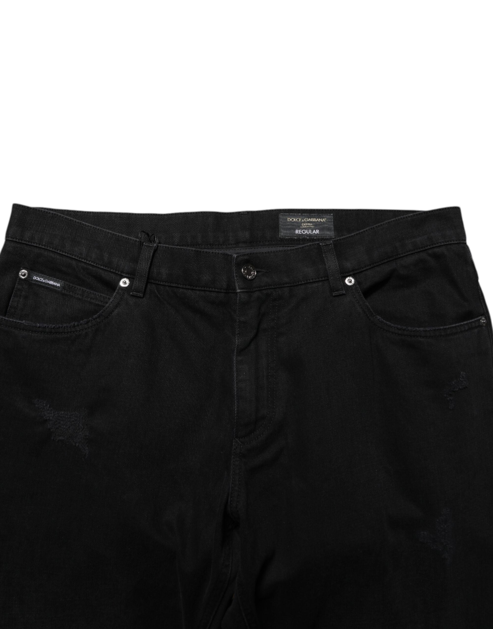 Schwarze Baumwoll-Regular-Denim-Herrenjeans