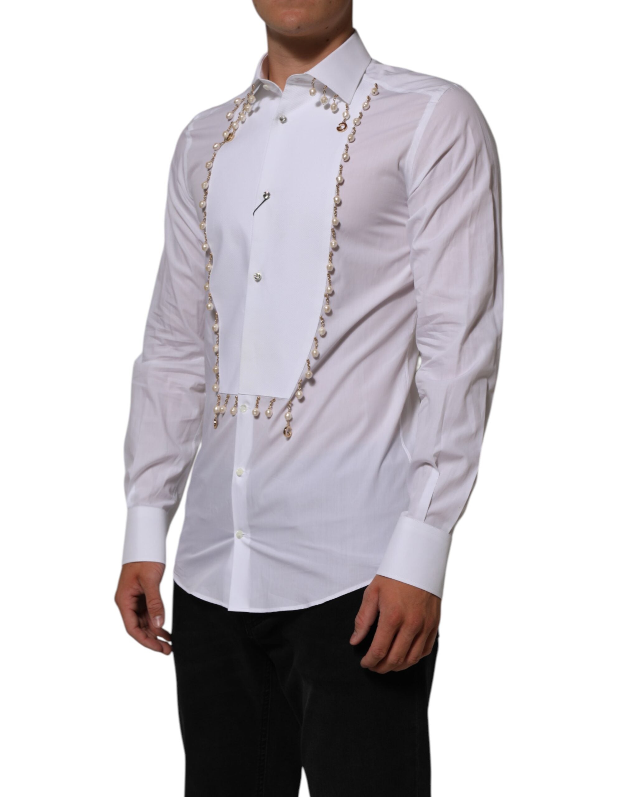 Weißes Baumwollhemd DG Logo Perle GOLD Formal