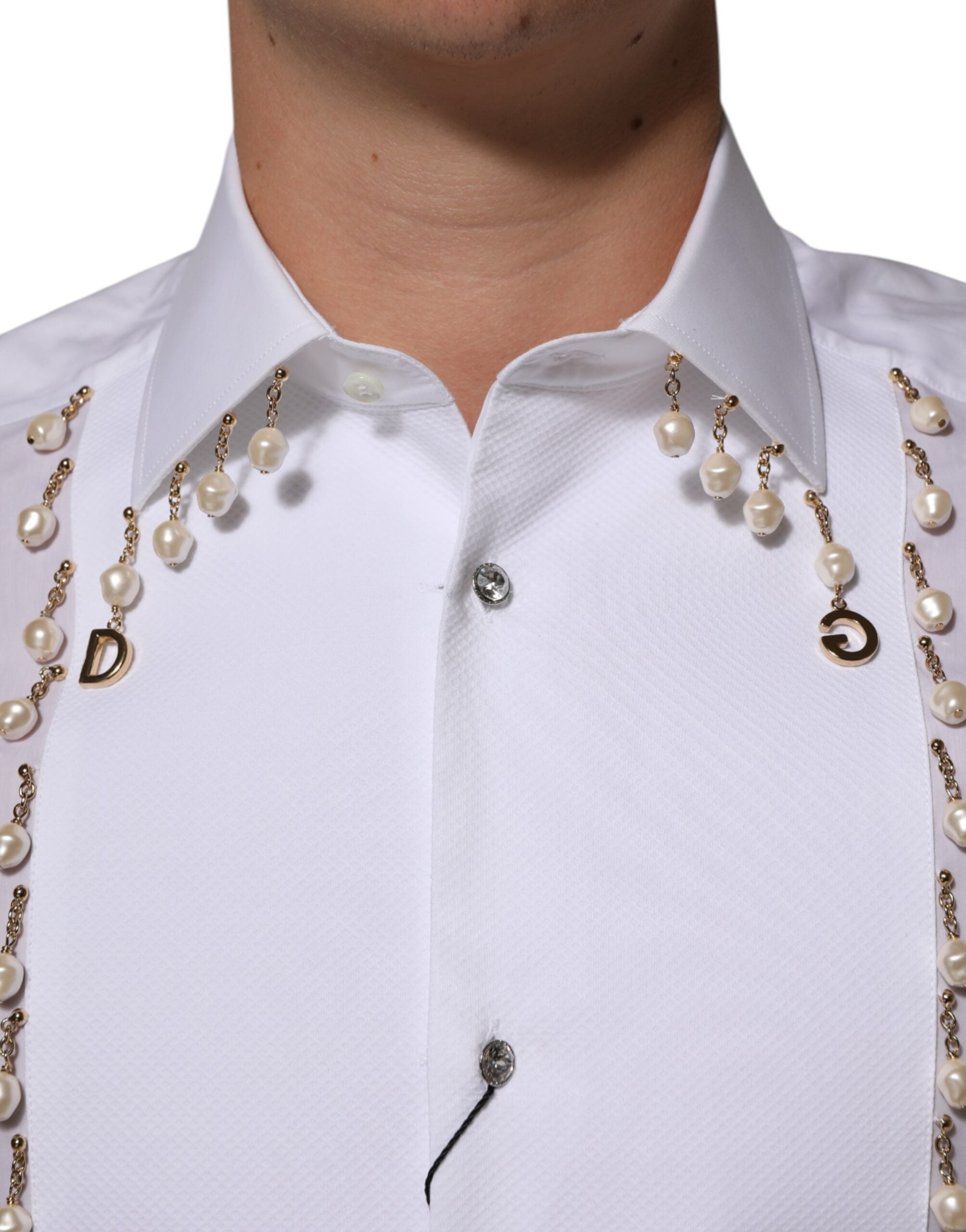 Weißes Baumwollhemd DG Logo Perle GOLD Formal
