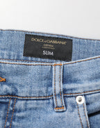 Blue Tattered Slim Fit Cotton Denim Jeans