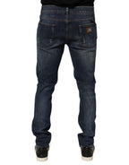 Dark Blue Washed Running Ripped Denim Jeans