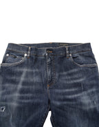 Dark Blue Washed Running Ripped Denim Jeans