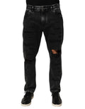 Black Washed Distressed Loose Jeans aus Baumwolldenim