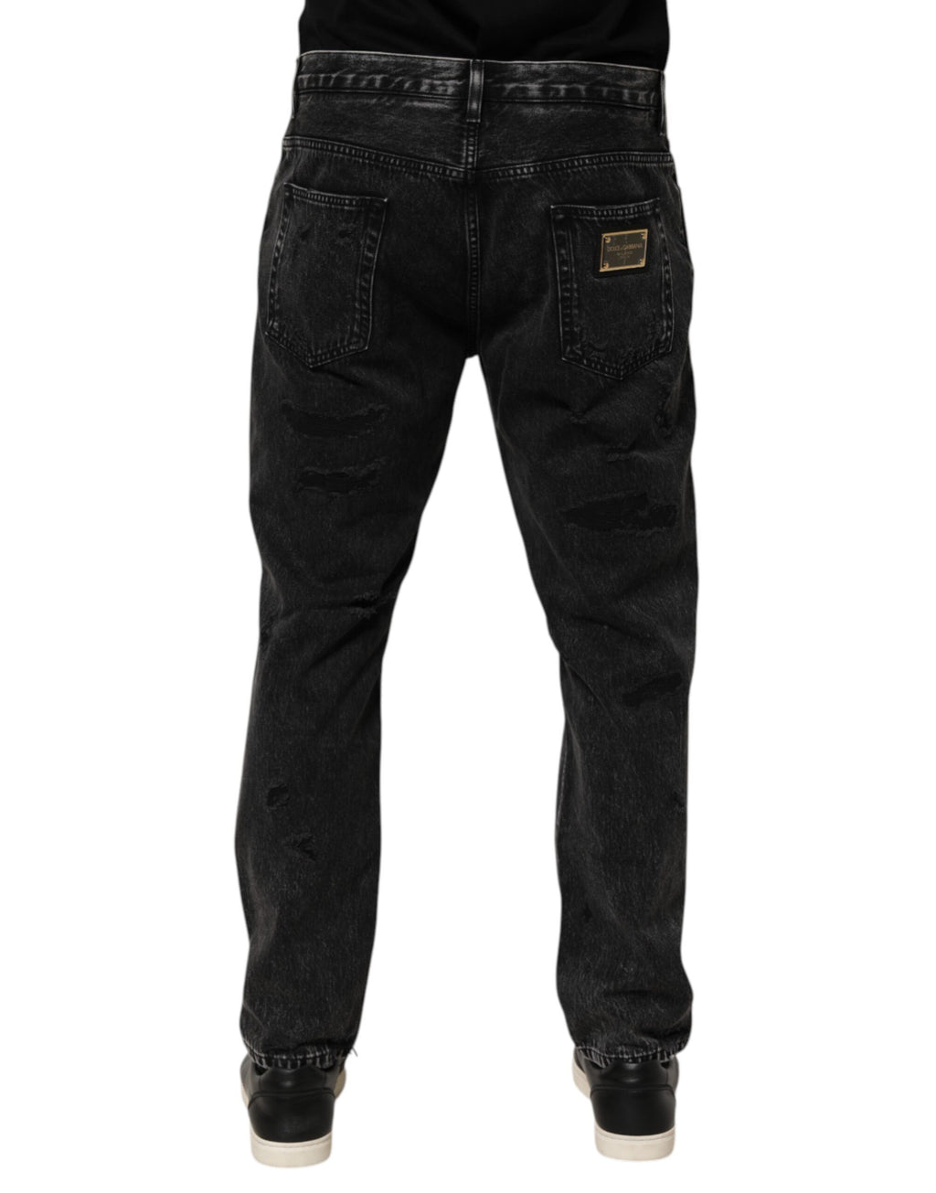 Black Washed Distressed Loose Jeans aus Baumwolldenim