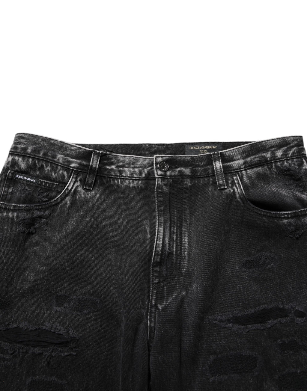 Black Washed Distressed Loose Jeans aus Baumwolldenim