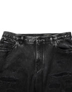 Black Washed Distressed Loose Jeans aus Baumwolldenim