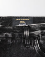 Black Washed Distressed Loose Jeans aus Baumwolldenim