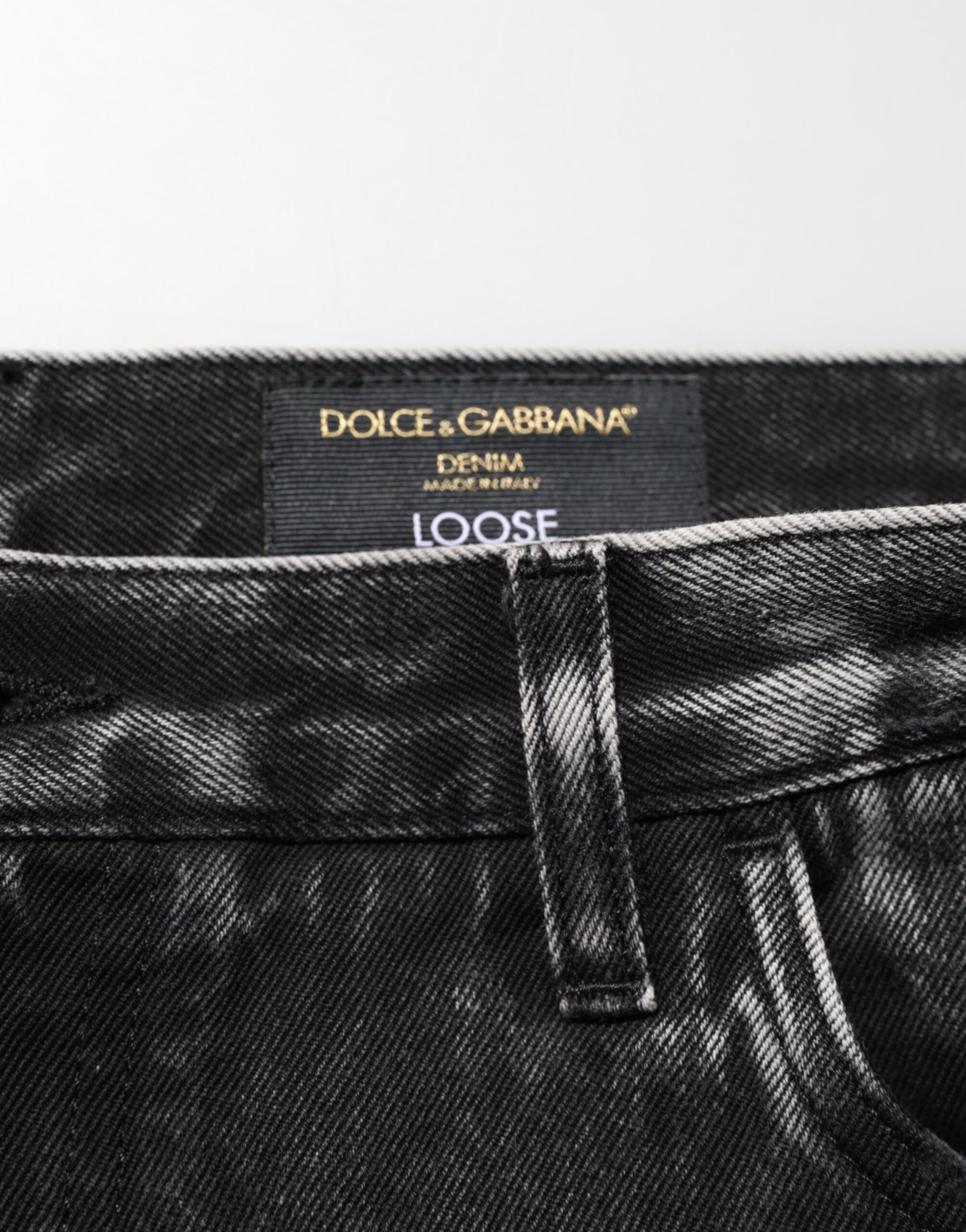 Black Washed Distressed Loose Jeans aus Baumwolldenim