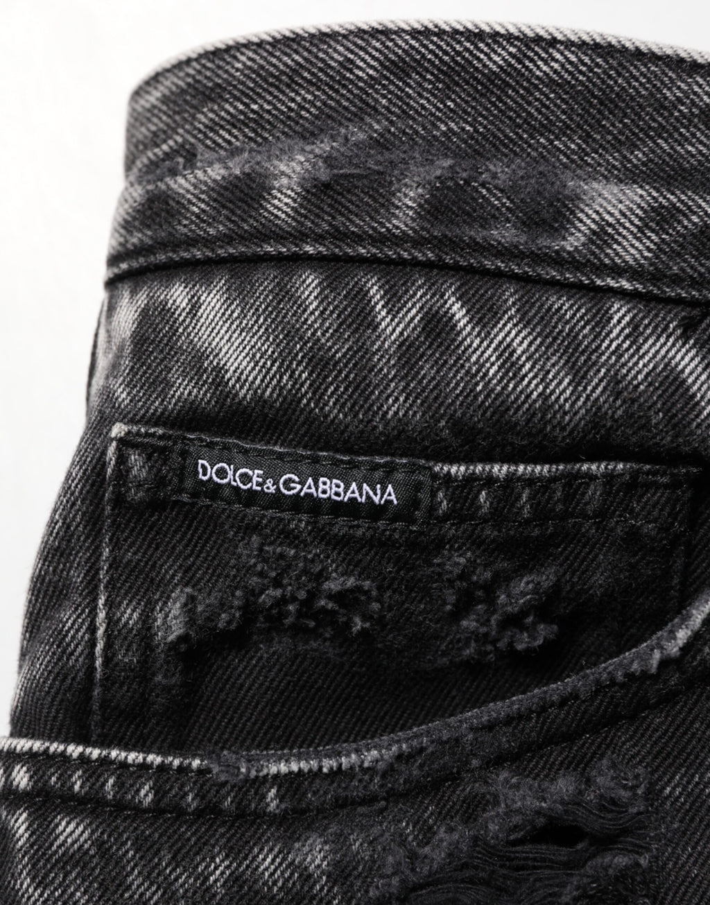 Black Washed Distressed Loose Jeans aus Baumwolldenim