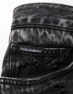 Black Washed Distressed Loose Jeans aus Baumwolldenim