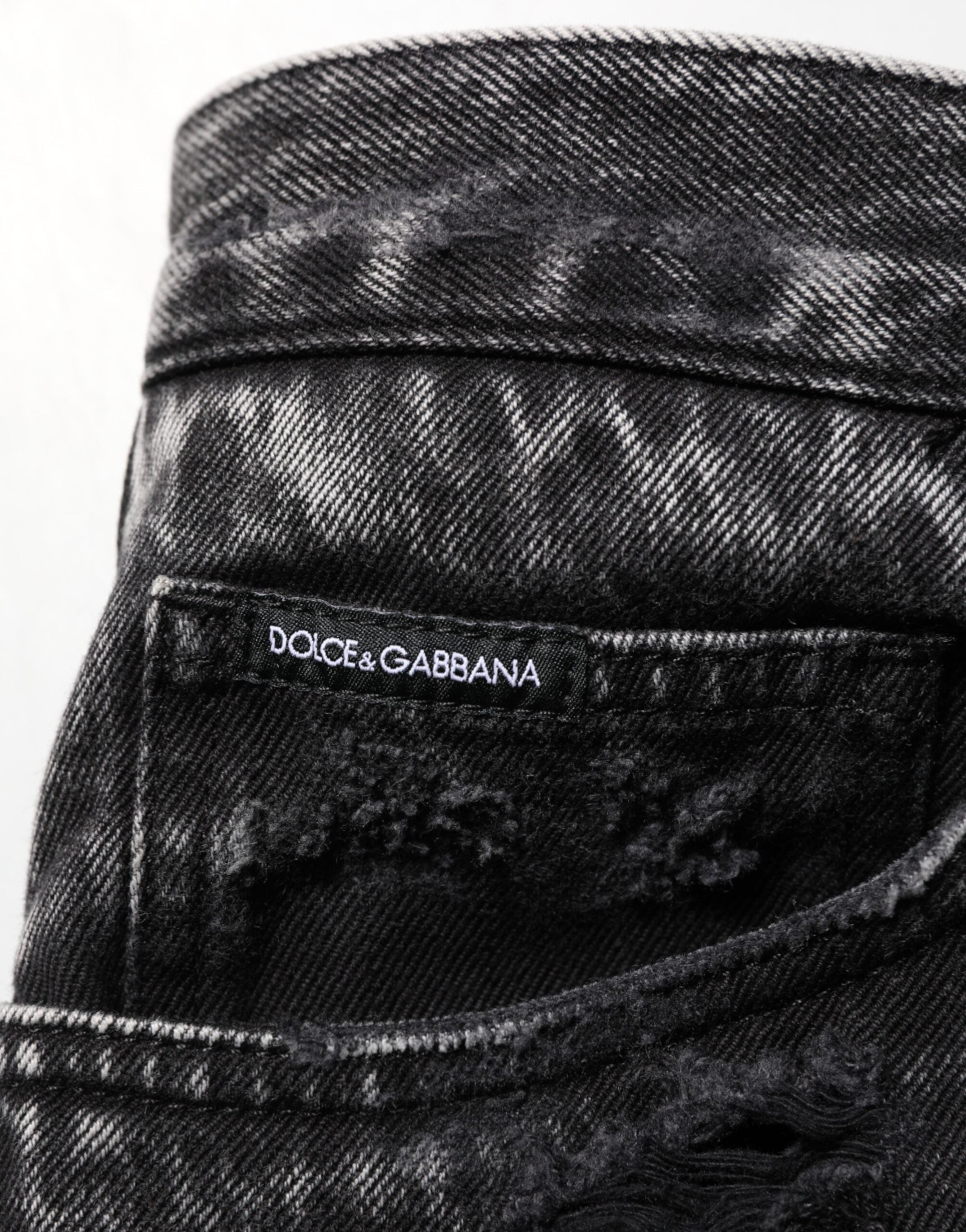 Black Washed Distressed Loose Jeans aus Baumwolldenim