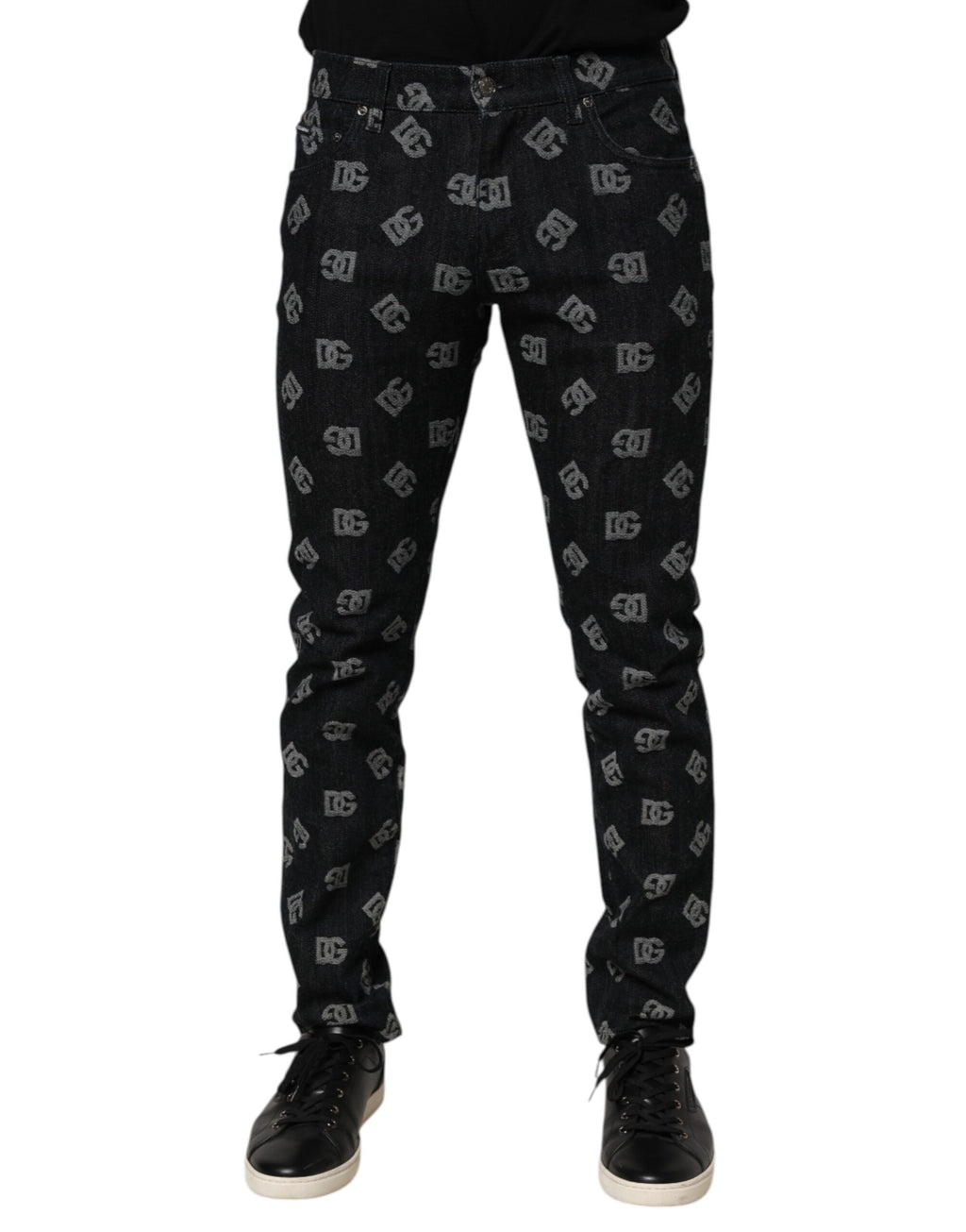 Schwarze DG Monogram Skinny Jeans aus Baumwoll-Denim