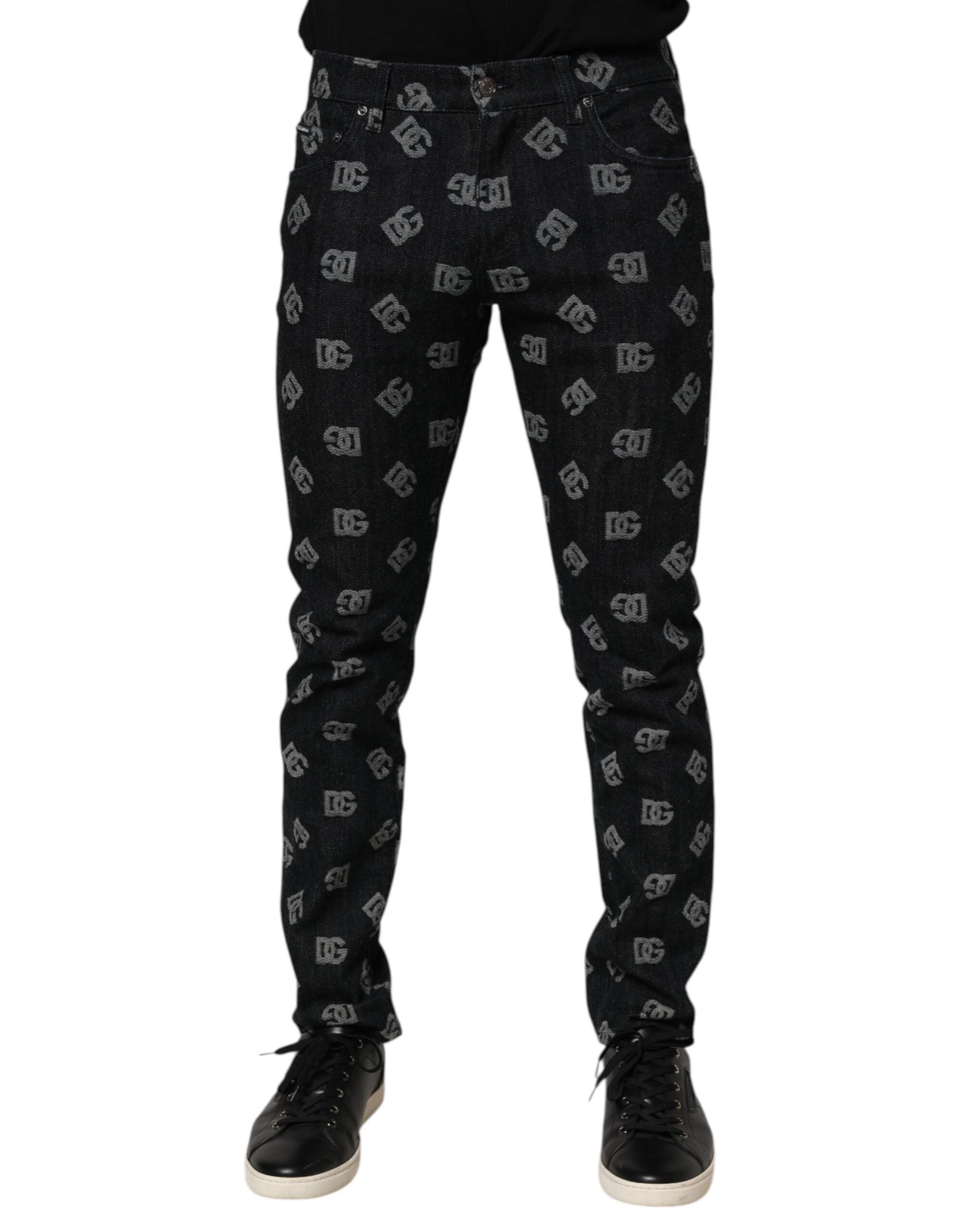 Schwarze DG Monogram Skinny Jeans aus Baumwoll-Denim