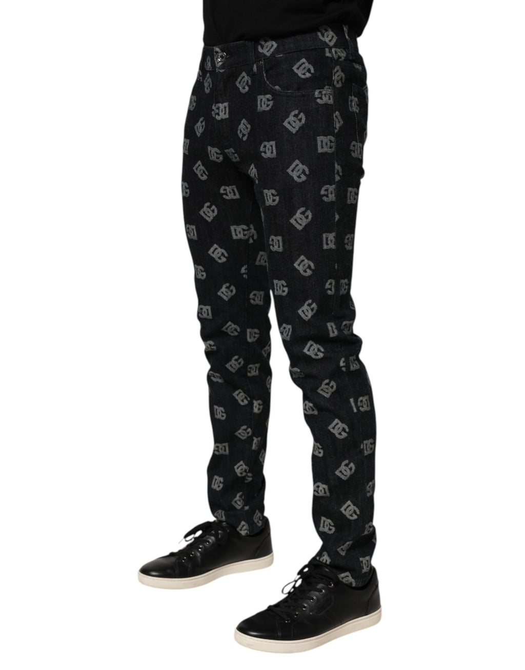 Schwarze DG Monogram Skinny Jeans aus Baumwoll-Denim