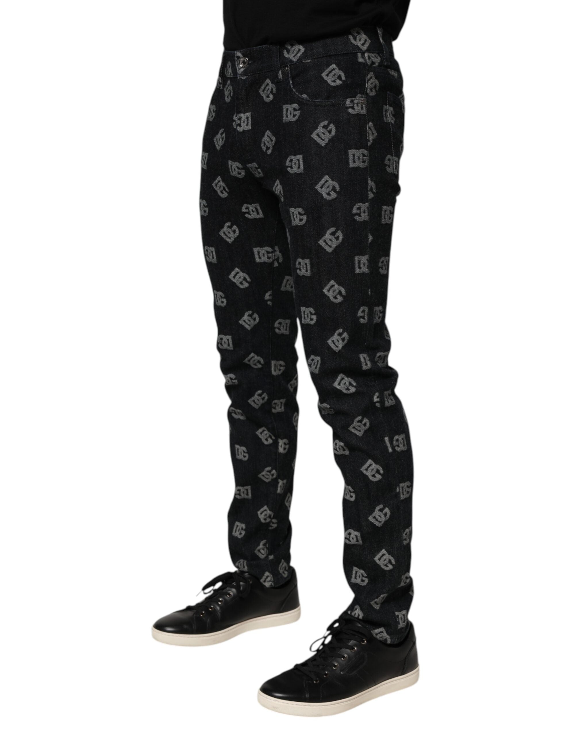 Schwarze DG Monogram Skinny Jeans aus Baumwoll-Denim
