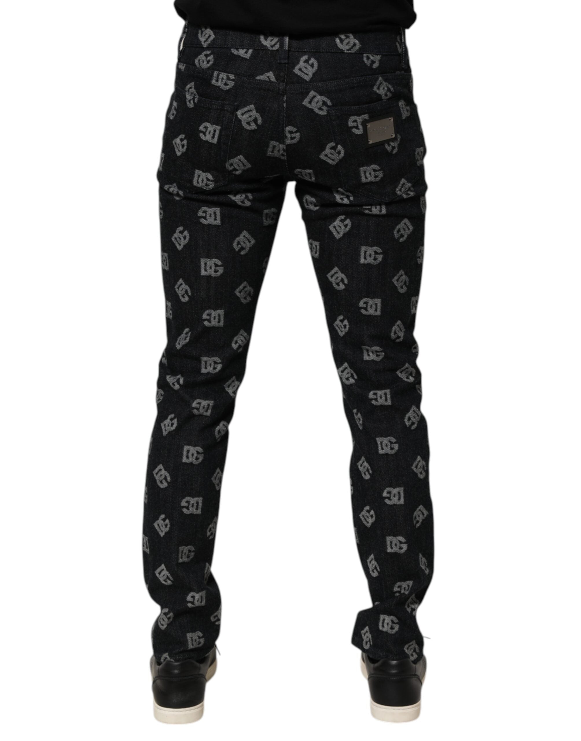 Schwarze DG Monogram Skinny Jeans aus Baumwoll-Denim