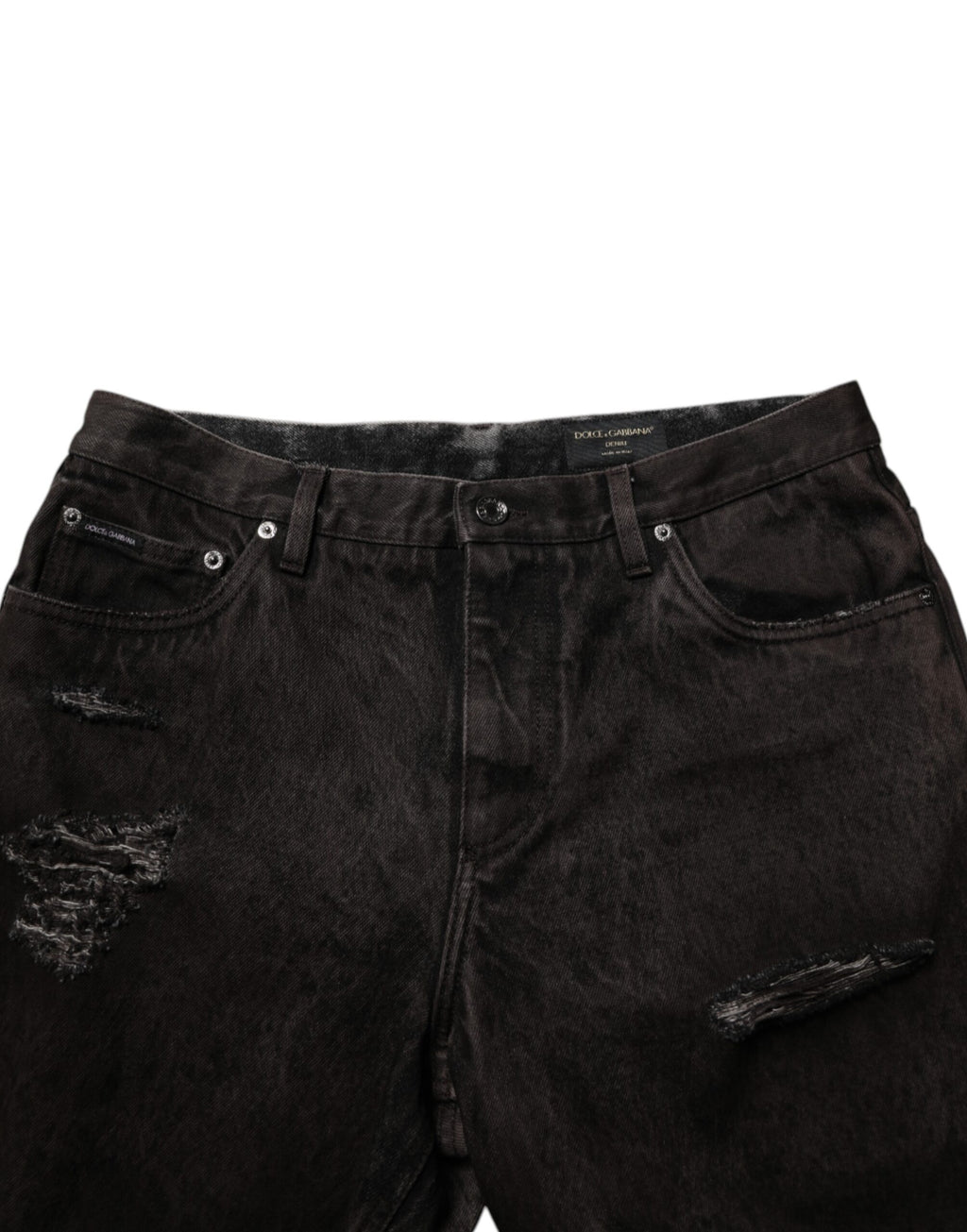 Black Cotton Tattered Denim Men's Bermuda Shorts