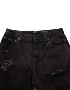 Black Cotton Tattered Denim Men's Bermuda Shorts
