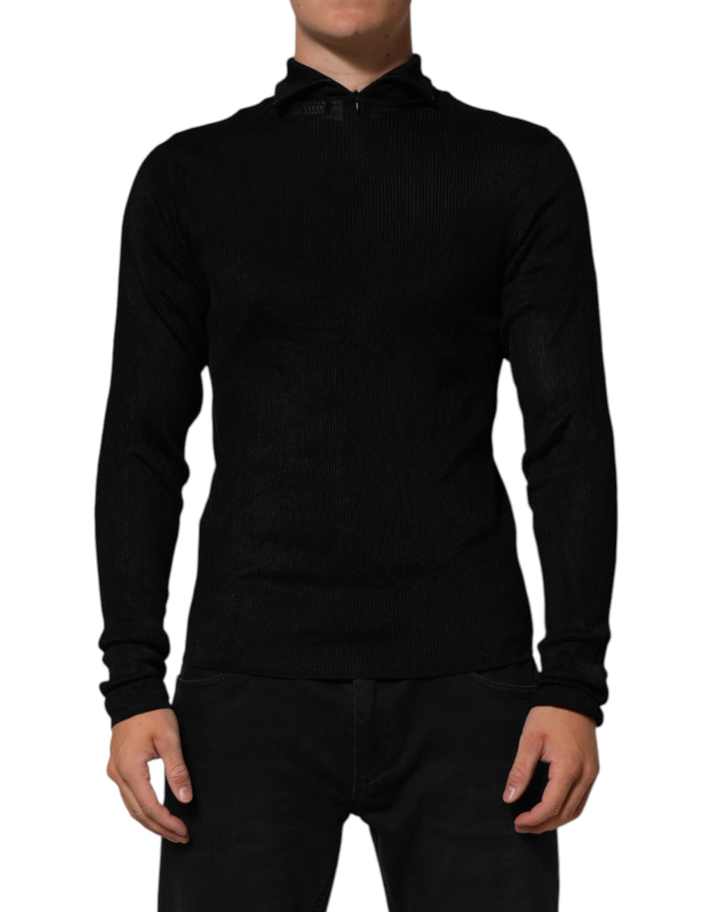 Schwarzer Rollkragenpullover aus Viskose