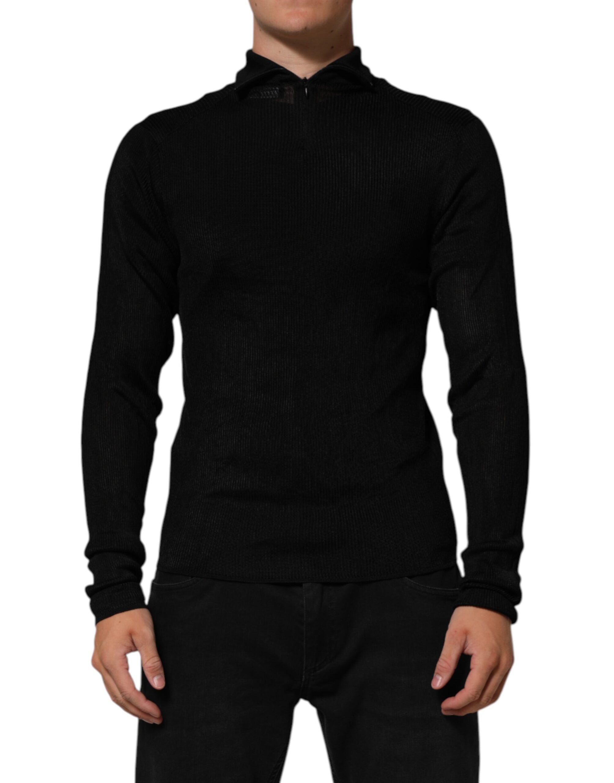 Schwarzer Rollkragenpullover aus Viskose