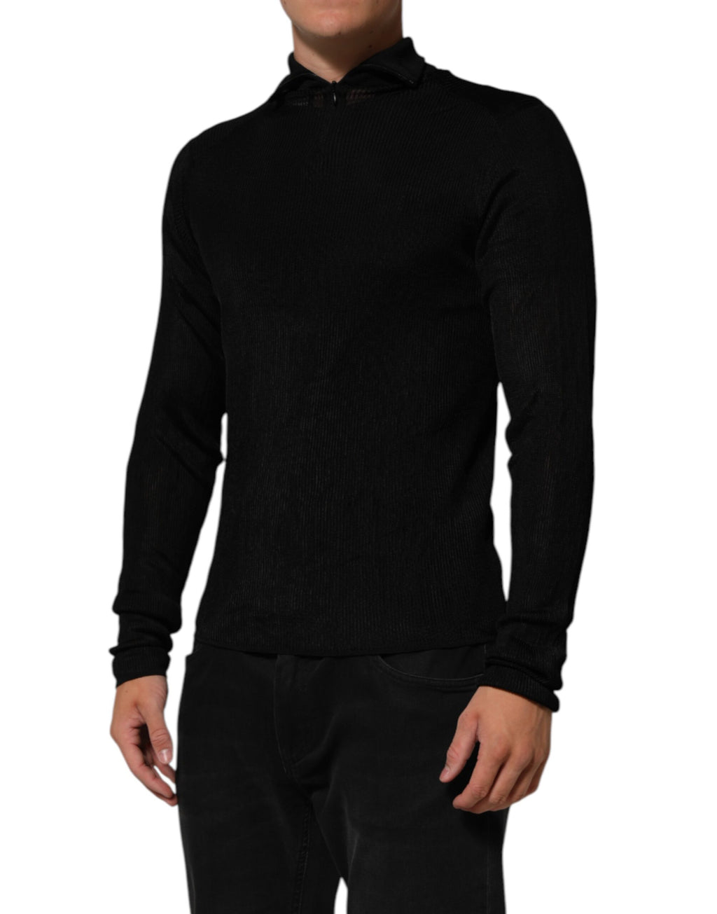 Schwarzer Rollkragenpullover aus Viskose