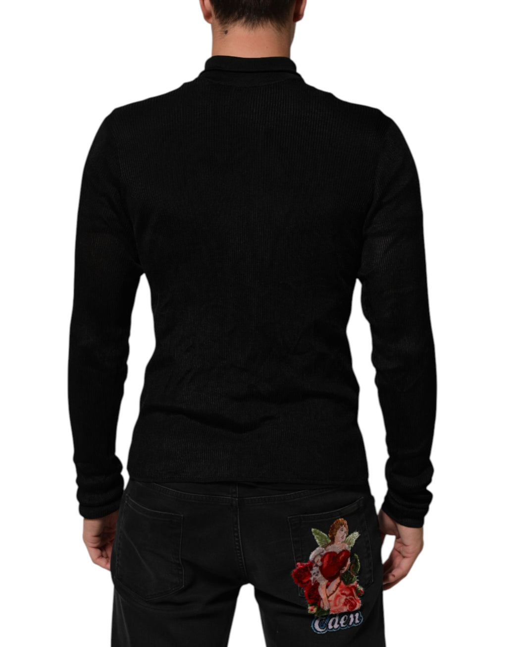 Schwarzer Rollkragenpullover aus Viskose
