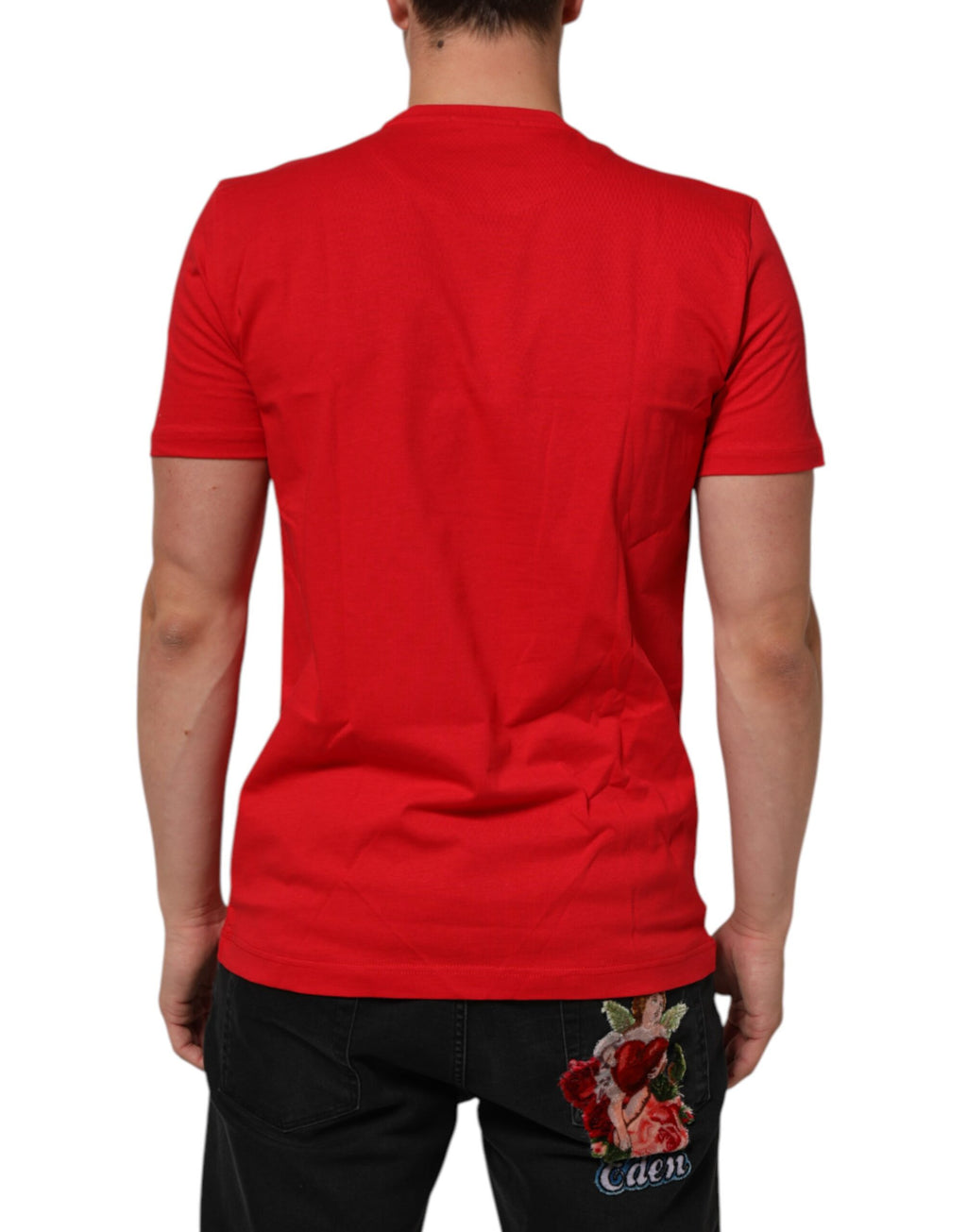 Rotes Goodluck 2023 Baumwoll-T-Shirt mit Rundhalsausschnitt