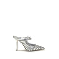 Silberne Pumps aus Leder mit hohem Absatz