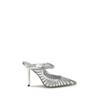 Silberne Pumps aus Leder mit hohem Absatz