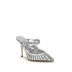 Silberne Pumps aus Leder mit hohem Absatz