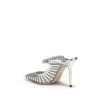 Silberne Pumps aus Leder mit hohem Absatz