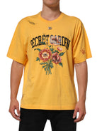Yellow Secret Garden Blumen Baumwoll Rundhals T-Shirt