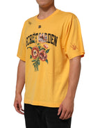 Yellow Secret Garden Blumen Baumwoll Rundhals T-Shirt