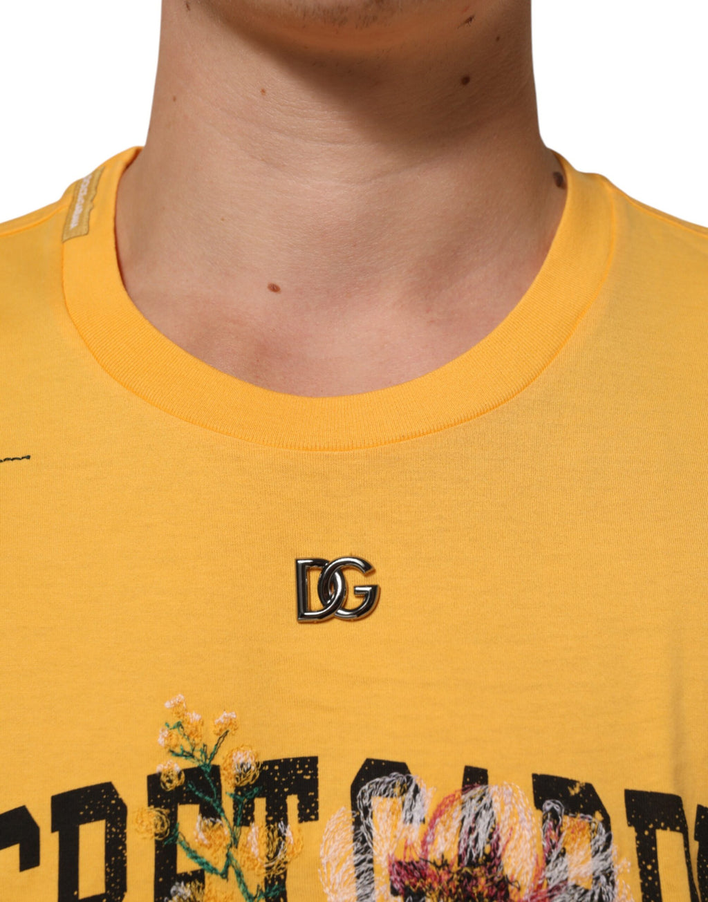 Yellow Secret Garden Blumen Baumwoll Rundhals T-Shirt