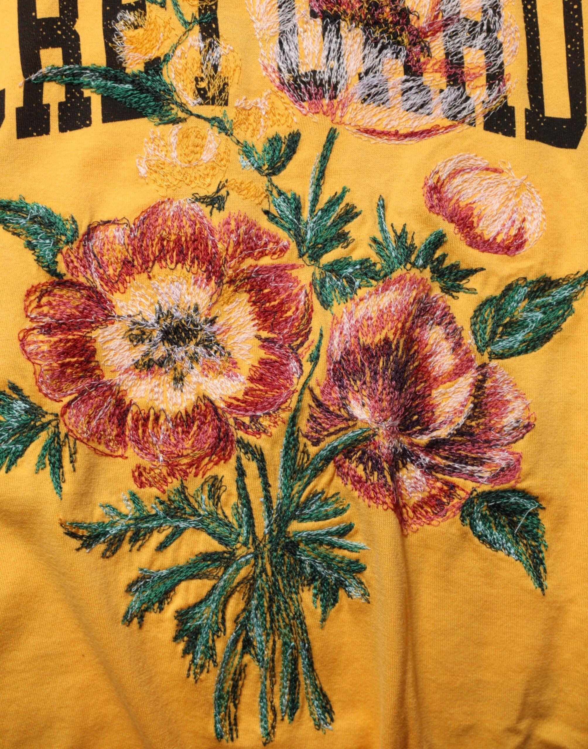 Yellow Secret Garden Blumen Baumwoll Rundhals T-Shirt