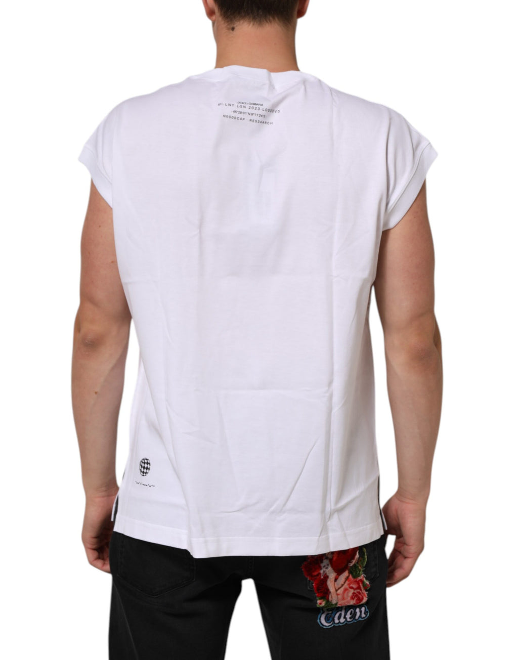 Weißes, ärmelloses Tanktop aus Baumwolle mit Aufdruck