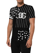 Black Cotton Polka Dots Round Neck T-shirt