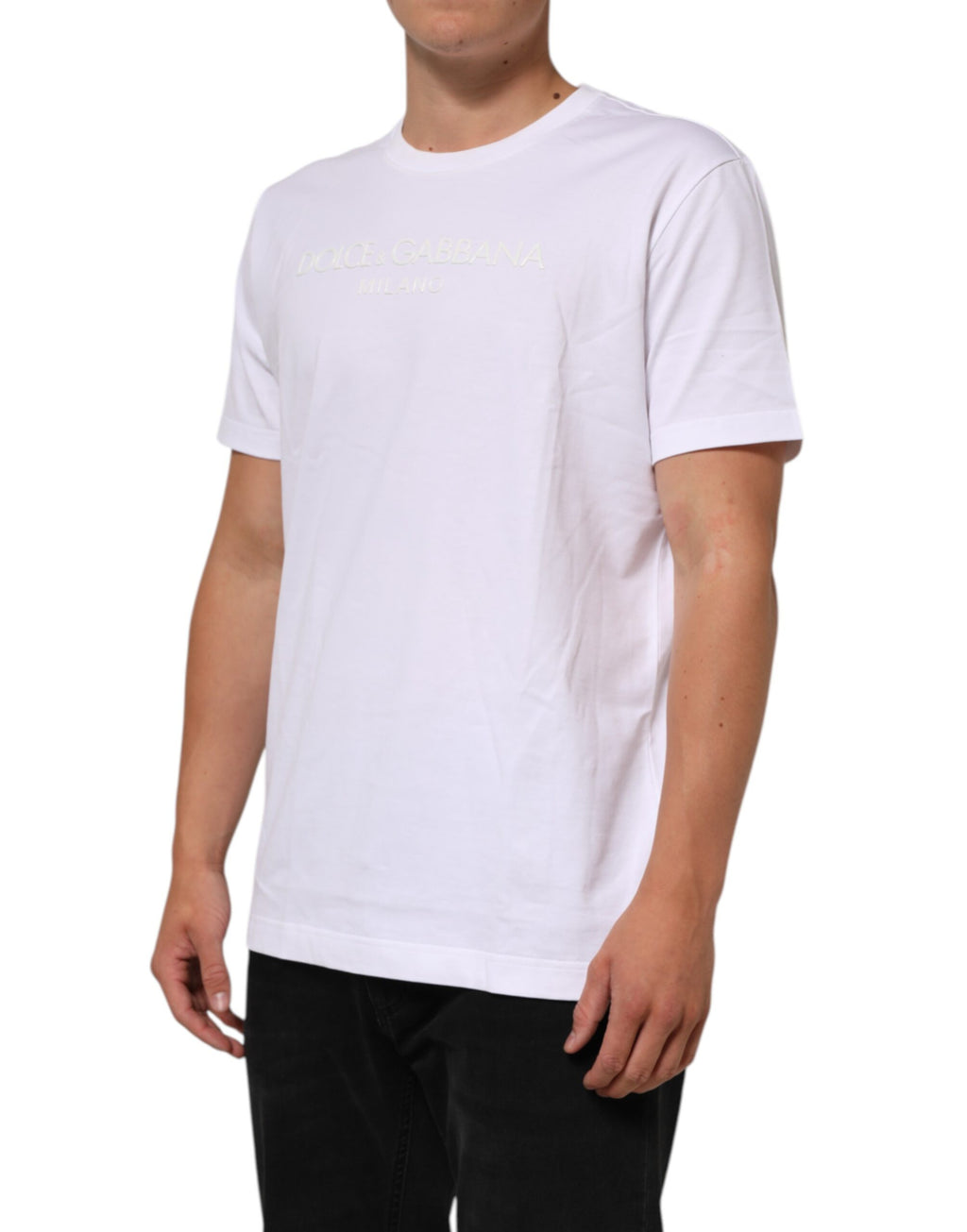T-shirt girocollo in cotone bianco a maniche corte