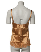 Brown Floral Lace Silk Satin Tank Lingerie Underwear