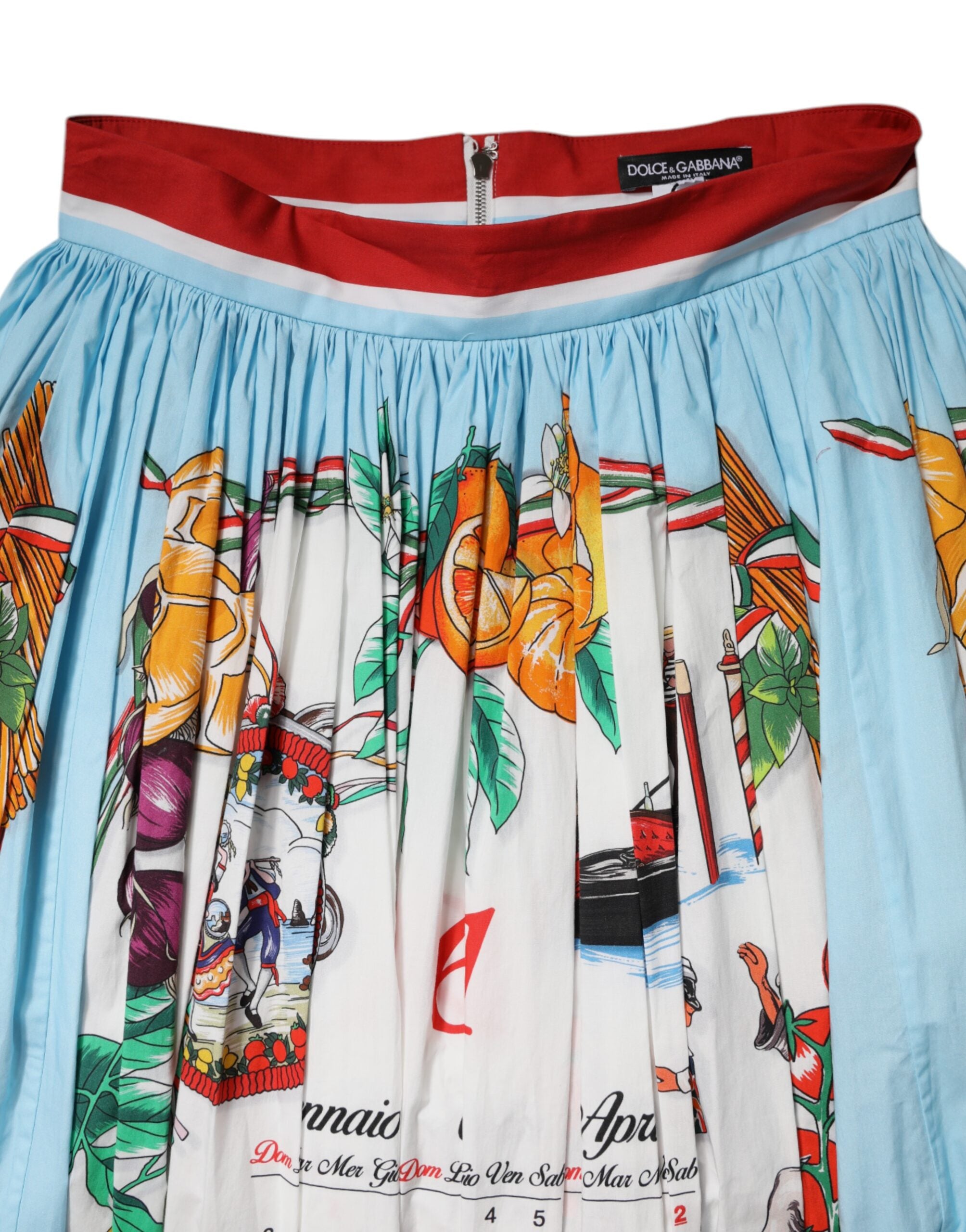 Gonna lunga in cotone arricciato con stampa calendario bianco