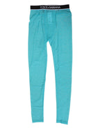 Hellblaue Nylon-Leggings mit Logo-Spitze